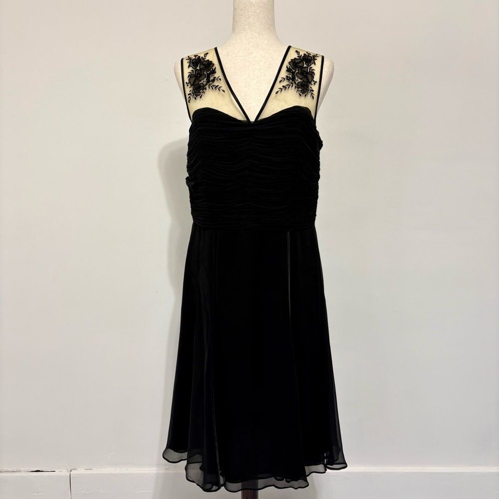 SHANI Silk Black Floral Beaded Evening Dress Sz 10